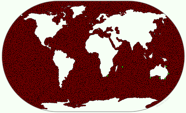 Mapa que ilustra las muertes entre tiburones y seres humanos